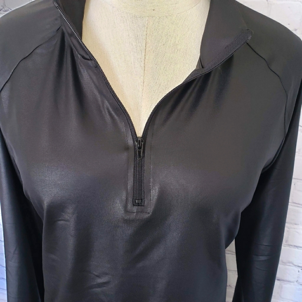 STRETCH THE RULES Long Sleeve Zipper Black Active T-Shirt--NWT--L - Picture 2 of 9